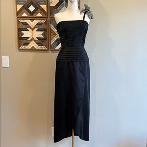 Vintage Black Embellished One-Shoulder Ruched Couture Evening Dress by Rose Taft